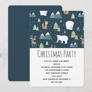 Invitation Thème de fête Animaux d'Hiver Noël Mignon