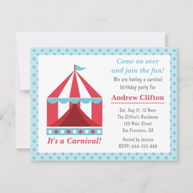 Invitation Thème de fête d'anniversaire Carnaval de jardin po (Devant)