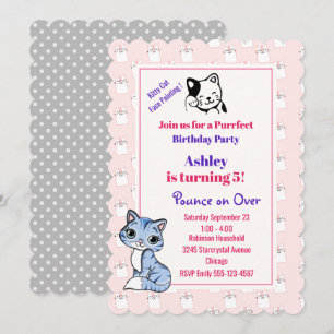 Invitation Thème de fête d'anniversaire chaton rose