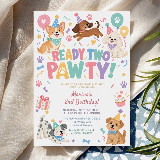 Invitation Thème de fête d'anniversaire de chien de deux ans  (Créateur téléchargé)