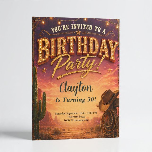 Invitation Thème de fête d'anniversaire de cow-boy occidental (Créateur téléchargé)