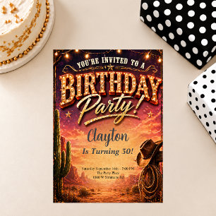 Invitation Thème de fête d'anniversaire de cow-boy occidental