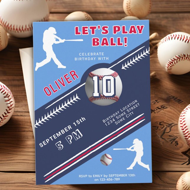 Invitation Thème de fête d'anniversaire de joueur de baseball (Créateur téléchargé)