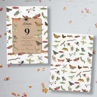 Invitation Thème de fête d'anniversaire de l'insecte Vintage 