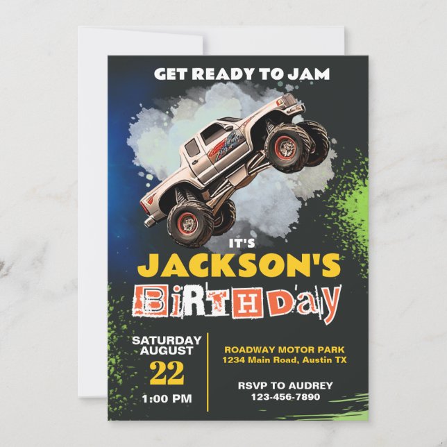 Invitation Thème de fête d'anniversaire de Monster Truck (Devant)