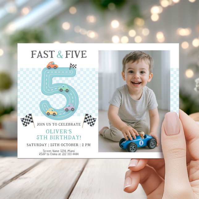 Invitation Thème de fête d'anniversaire des 5 ans de Fast Car (Créateur téléchargé)