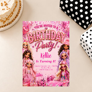 Invitation Thème de fête d'anniversaire Glam Doll Party