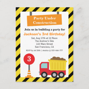 Invitation Thème de fête d'anniversaire pour enfants Camion à