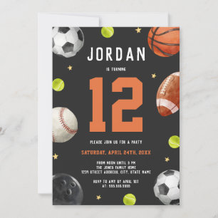Invitation Thème de fête d'anniversaire pour sports modernes