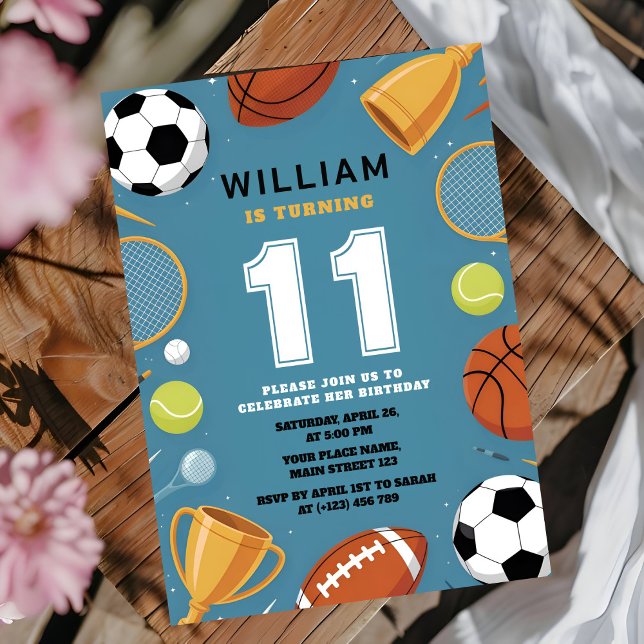 Invitation Thème de fête d'anniversaire sportive Bleu pour ga (Créateur téléchargé)