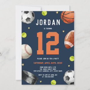 Invitation Thème de fête d'anniversaire sur les sports modern