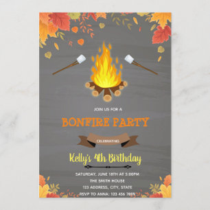 Invitation Thème de fête de camp feu d'automne