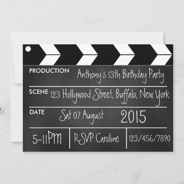 Invitation Thème de fête de film Hollywood Tableau noir (Devant)