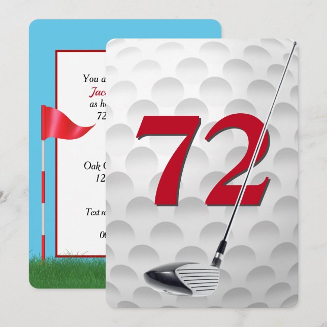 Invitation Thème de fête de golf pour le 72e anniversaire (Devant / Derrière)