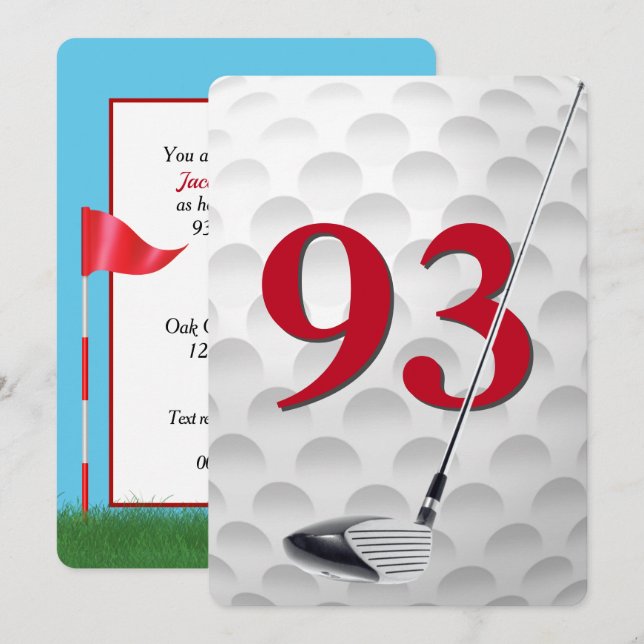 Invitation Thème de fête de golf pour le 93e anniversaire (Devant / Derrière)