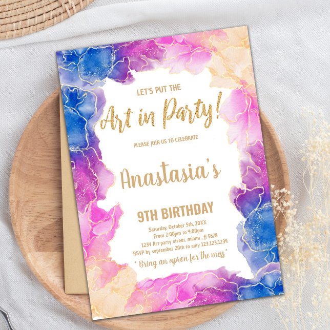 Invitation Thème de Fête de l'Art Créatif pour Filles (Purple Paint Birthday Invitations)