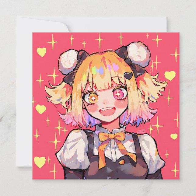 Invitation Thème de fête de personnage Kawaii heureux (Devant)