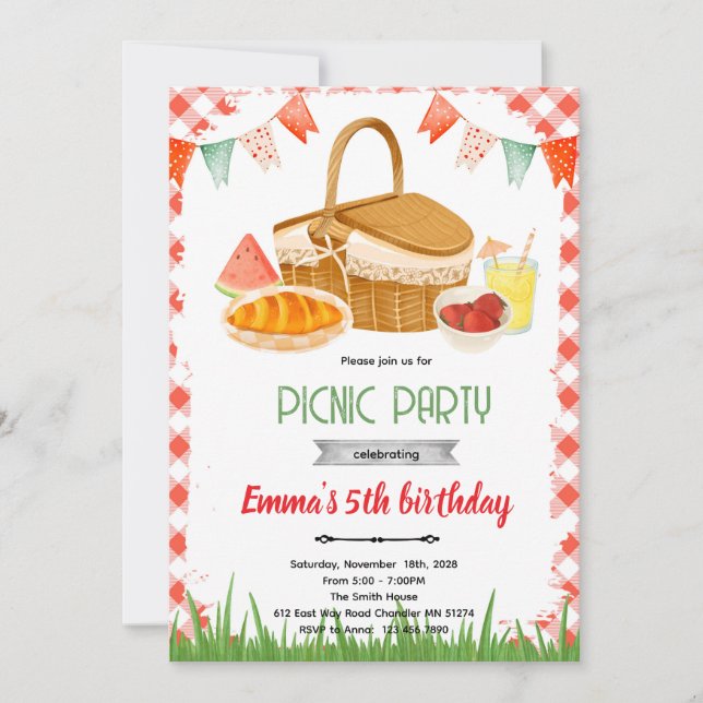 Invitation thème de fête de pique-nique mignonne (Devant)
