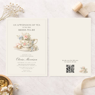 Invitation Thème de fête de thé de style vintage Code QR Ente