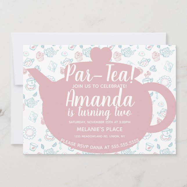 Invitation Thème de fête de thé Doodle Fantaisiste (Devant)