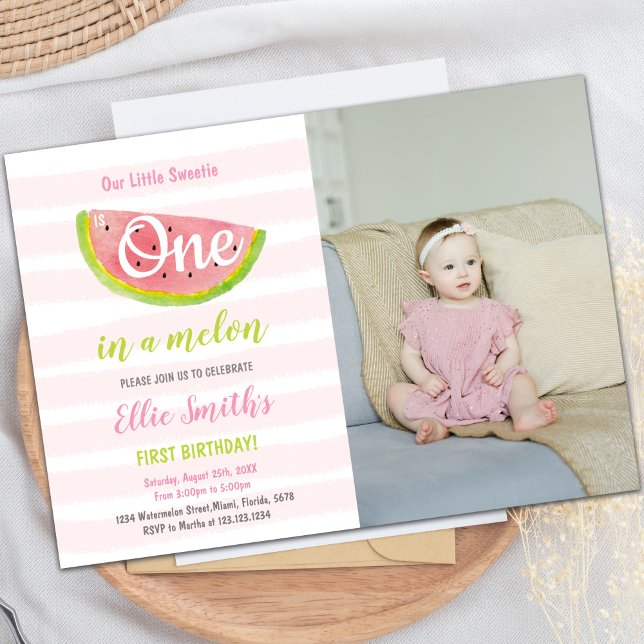 Invitation Thème de fête des fruits d'été pour les filles (Photo Pink Watermelon Birthday Invitations)
