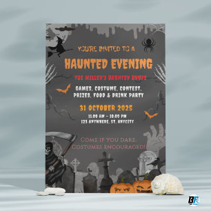 Invitation Thème de fête d'Halloween Maison Hantée Grise Effr