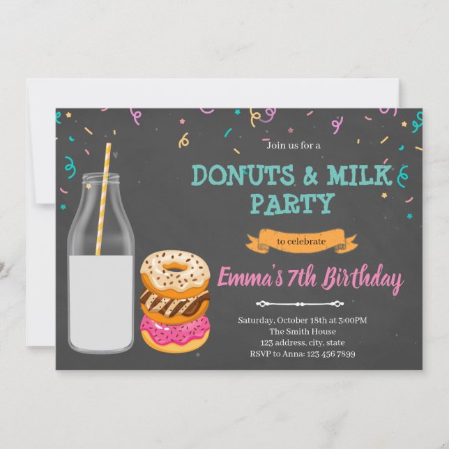 Invitation Thème de fête Donuts lait (Devant)