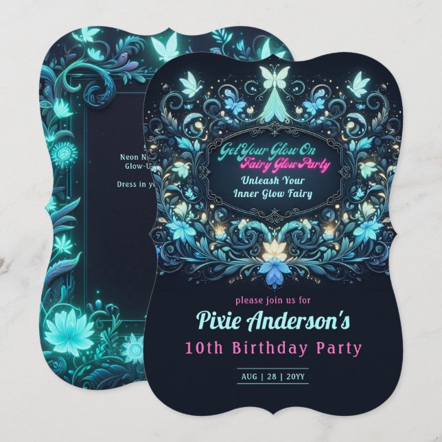 Invitation Thème de fête Fée Lumière Néon - Conte de fées apr (Devant / Derrière)