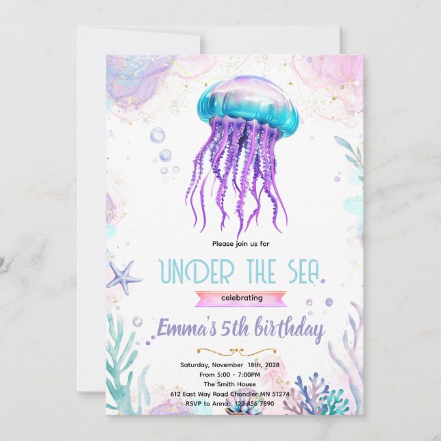 Invitation thème de fête méduse mignonne (Devant)