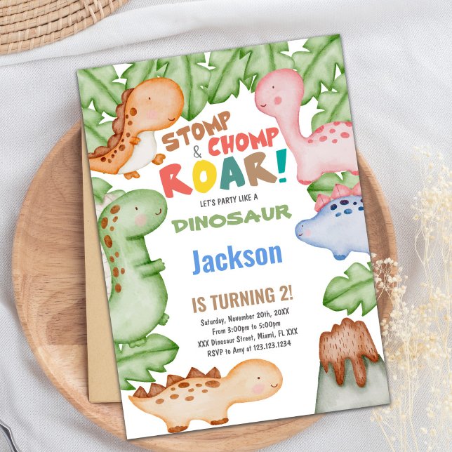 Invitation Thème de fête préhistorique pour filles et garçons (Pastil Color Dinosaur Birthday Invitations)