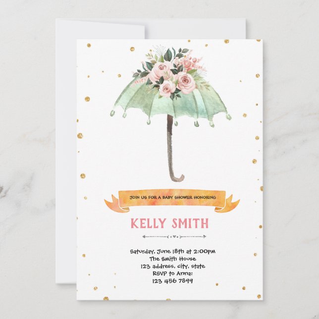Invitation Thème de fête prénatale parapluie pour bébé (Devant)