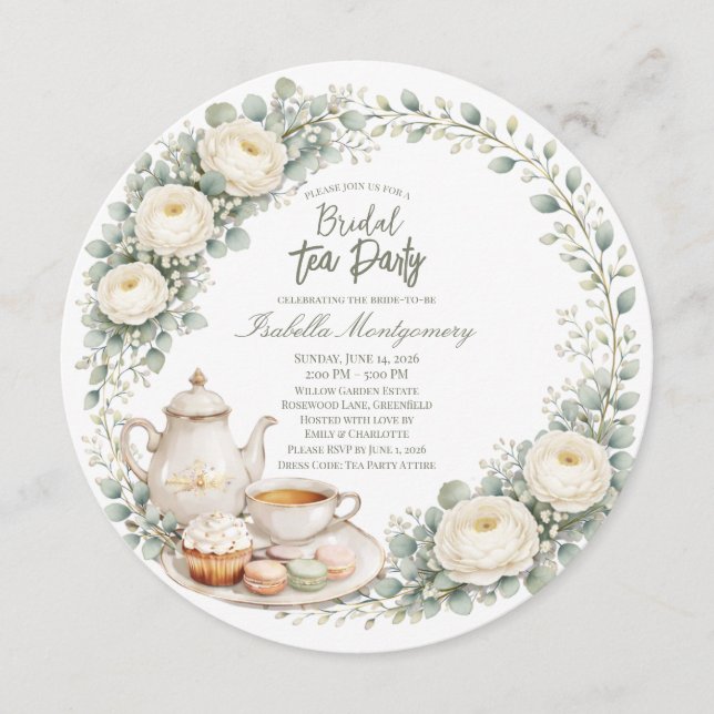 Invitation Thème de fête prénuptiale Eucalyptus Green Palette (Devant)