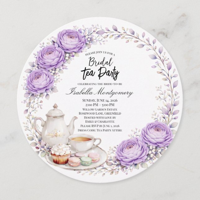 Invitation Thème de fête prénuptiale Lavande Palette Tea Part (Devant)