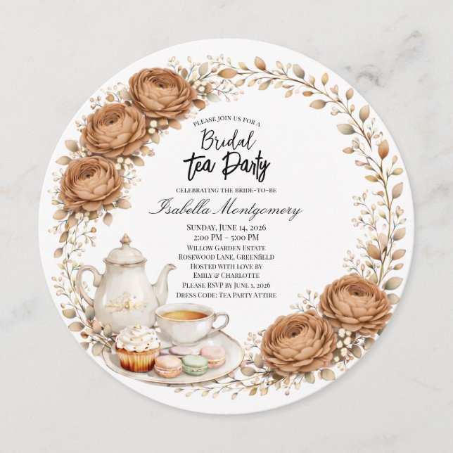 Invitation Thème de fête prénuptiale Mocha Palette Tea Party (Devant)