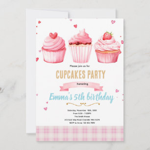 Invitation thème de fête rose cupcake