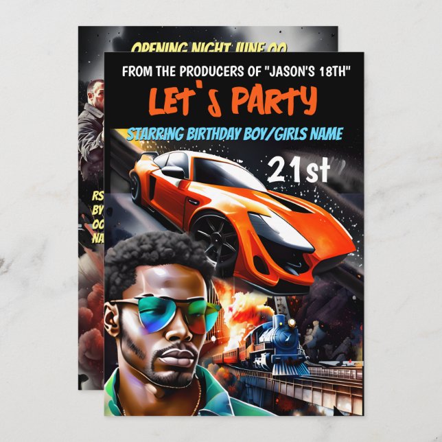Invitation Thème de film haute dramatique action voitures gan (Devant / Derrière)