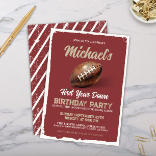 Invitation Thème de football rouge vintage 1er anniversaire