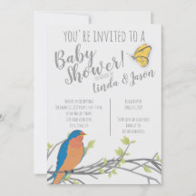 Thème de forêt Baby Shower avec oiseau bleu et fe
