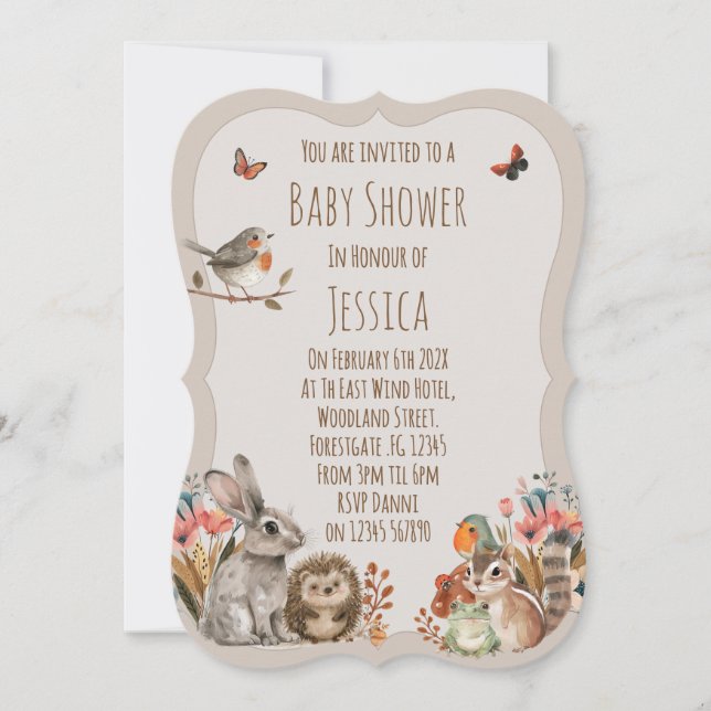 Invitation Thème de forêt neutre pour Baby Shower (Devant)