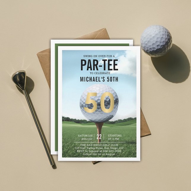 Invitation Thème de golf Elégant Classique Moderne Hommes 50è (men 50th birthday invitation golf golfer golfing theme elegant modern classy stylish)
