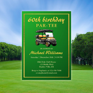 Invitation Thème de golf élégant Panier Vert Or 60e Anniversa