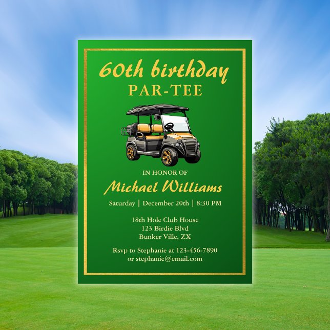 Invitation Thème de golf élégant Panier Vert Or 60e Anniversa (Créateur téléchargé)