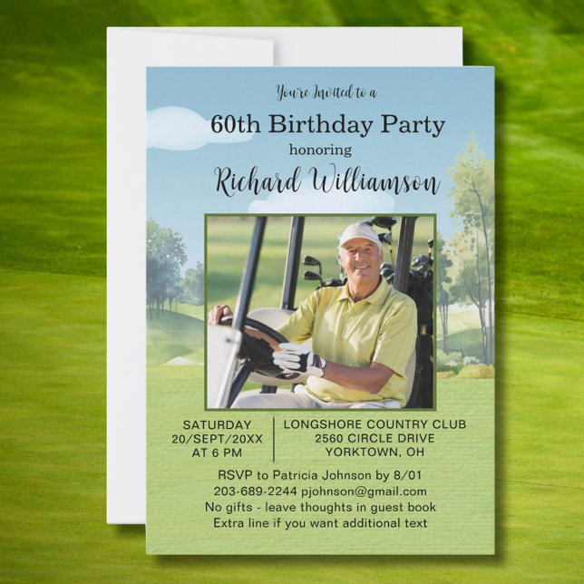 Invitation Thème de golf en aquarelle pour photo de 60e anniv (Créateur téléchargé)