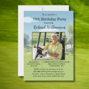 Invitation Thème de golf en aquarelle pour photo de 70e anniv