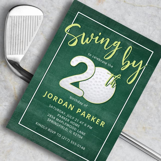 Invitation Thème de golf Swing By 20e anniversaire Stylé Vert (Créateur téléchargé)