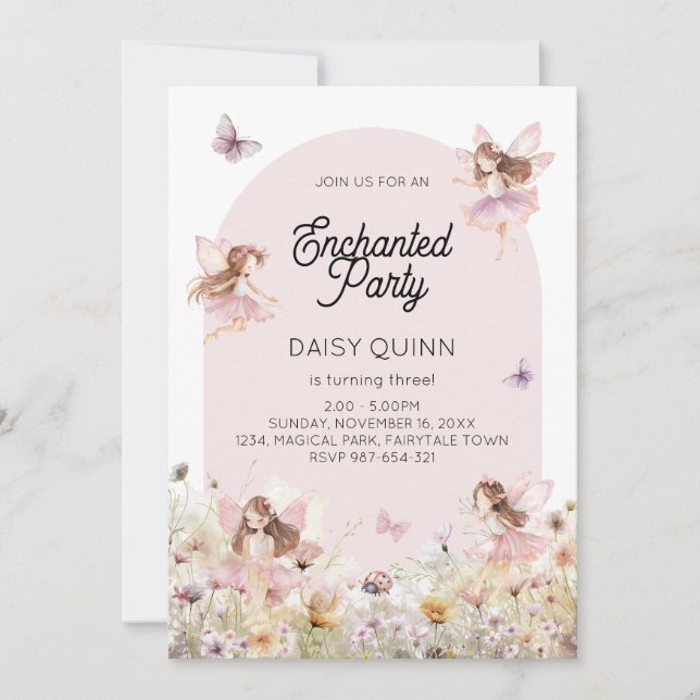 Invitation Thème de jardin de fées pour l'anniversaire d'une  (Devant)
