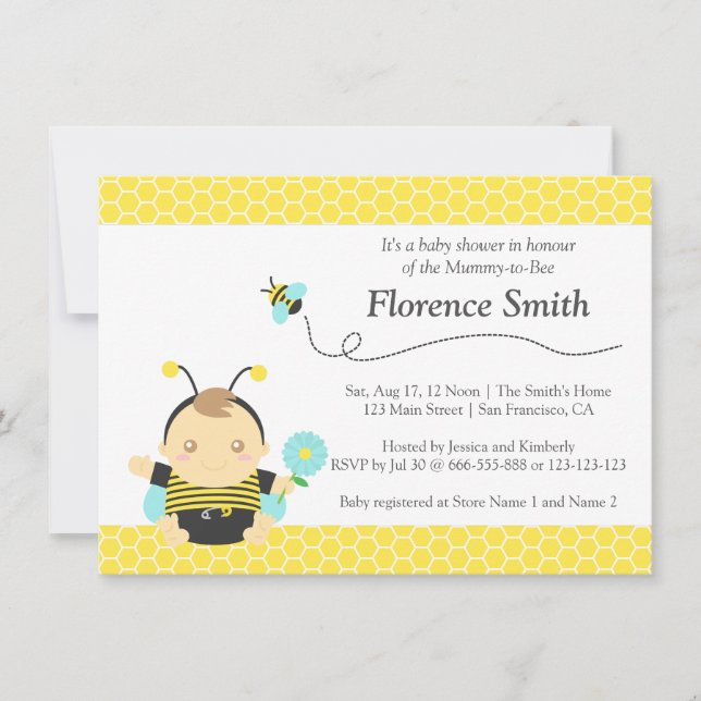 Invitation Thème de jolie abeille, Baby Shower garçon (Devant)