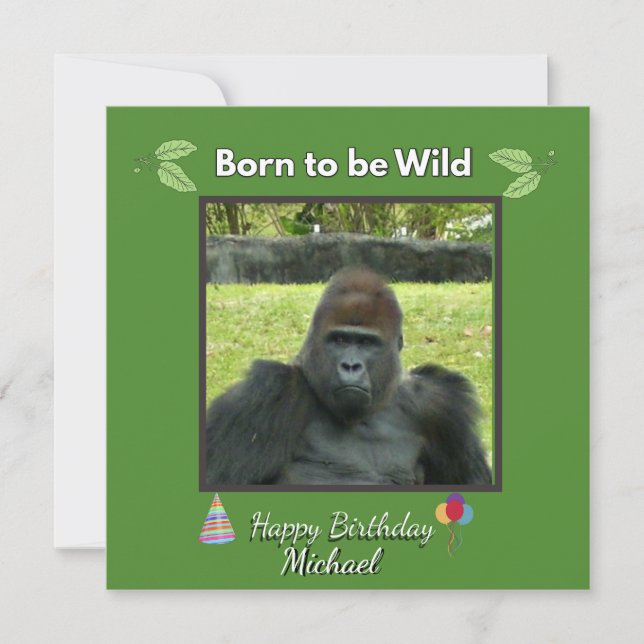 Invitation Thème de jungle pour l'anniversaire d'un gorille s (Devant)