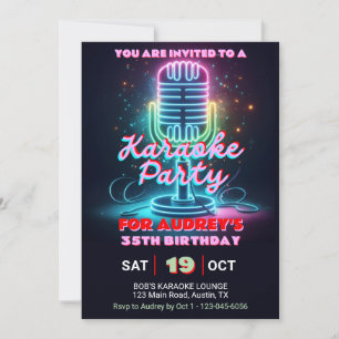 Invitation Thème de karaoke brillant et coloré pour anniversa
