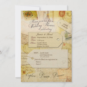 Invitation Thème de la Douche de Voyage nuptiale en cacao et 